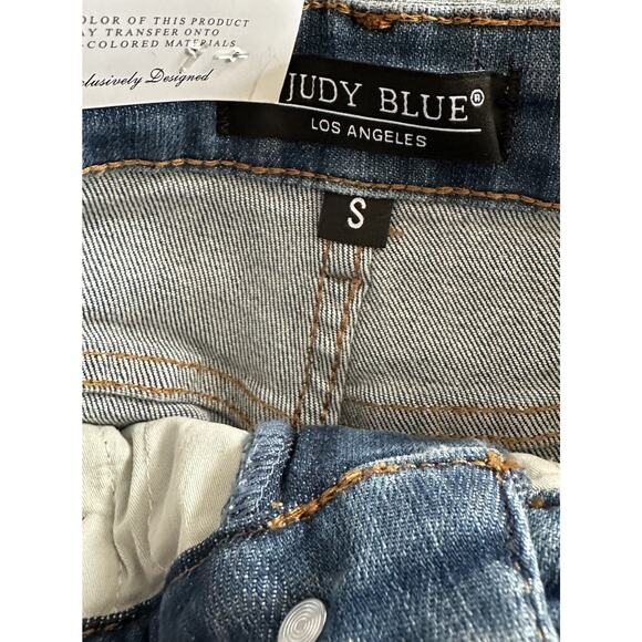 New Judy Blue Medium Blue Double Button Control Top Denim Jean Shorts Size Small - Picture 5 of 7